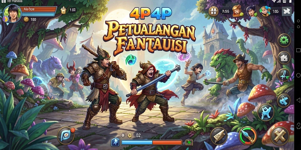 Screenshot gameplay 4P4P yang menampilkan aksi petualangan yang mendebarkan.