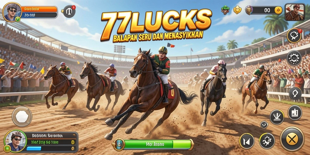 Screenshot gameplay 77LUCKS menampilkan balapan yang mendebarkan di trek yang menantang.