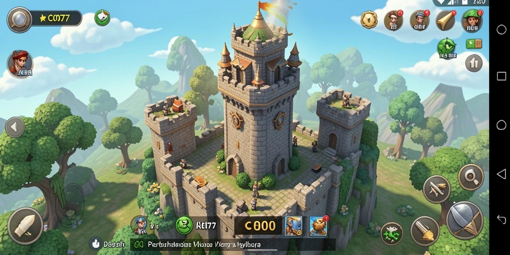 Screenshot gameplay C0077 dengan menara yang sedang beraksi.