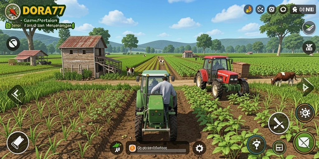 Tampilan gameplay seru DORA77 saat merawat ladang pertanian.