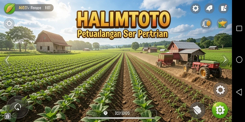 Tangkapan layar gameplay HALIMTOTO menunjukkan ladang yang subur dan tanaman yang beragam.