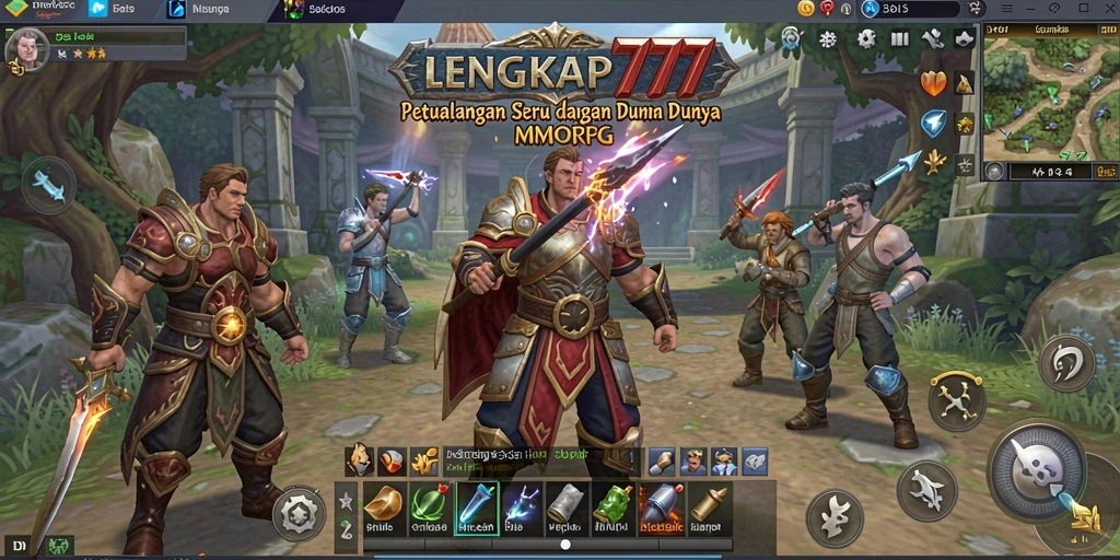 Tangkapan layar LENGKAP777 menampilkan pertempuran epik di dunia MMORPG.