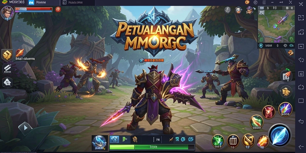 Tampilan menarik dari gameplay di MODE303 yang menggambarkan petualangan MMORPG.