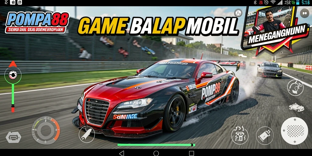 Gameplay POMPA88 dengan balapan yang menegangkan dan mobil yang kustomisasi.