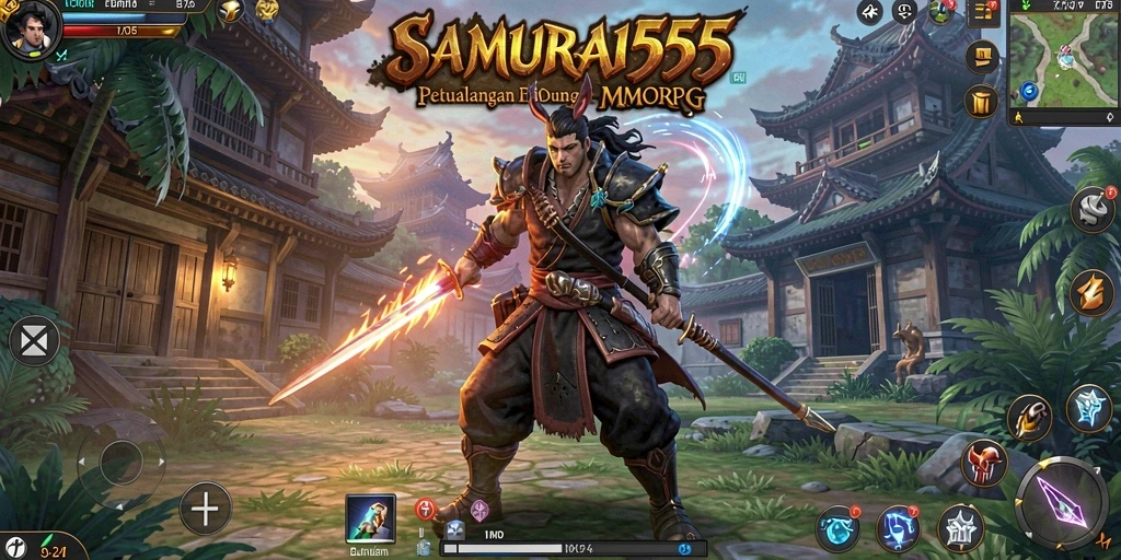 Tangkapan layar menampilkan aksi seru dalam gameplay MMORPG SAMURAI555.